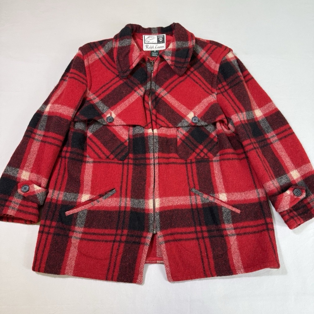 Vintage 90s Ralph Lauren 1967 Wool Plaid Field Coat Barn Jacket Womens‎ 12 USA